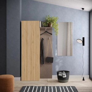 Vista ambientata Mobile Ingresso 95x186h in legno colore "rovere cadiz - bronzo" modello Modula Totò Piccinni