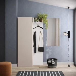 Vista ambientata Mobile Ingresso 95x186h in legno colore "cashmere - bianco" modello Modula Totò Piccinni