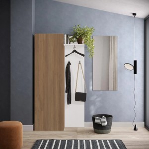 Vista ambientata Mobile Ingresso 95x186h in legno colore "rovere mercure - bianco" modello Modula Totò Piccinni