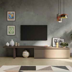 Vista ambientata Mobile porta tv 184-270x44h in legno colore "argilla - bronzo" modello Modula Totò Piccinni