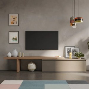 Vista ambientata Mobile porta tv 184-270x44h in legno colore "argilla - rovere cadiz" modello Modula Totò Piccinni