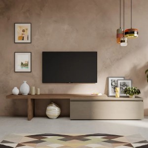 Vista ambientata Mobile porta tv 184-270x44h in legno colore "argilla - rovere mercure" modello Modula Totò Piccinni