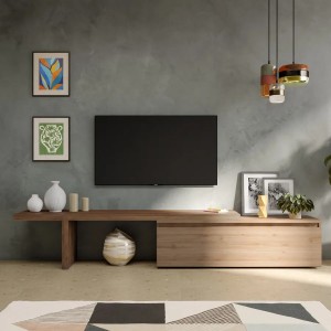 Vista ambientata Mobile porta tv 184-270x44h in legno colore "rovere cadiz - rovere mercure" modello Modula Totò Piccinni
