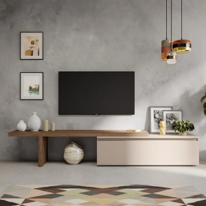 Vista ambientata Mobile porta tv 184-270x44h in legno colore "cashmere e rovere mercure" modello Modula Totò Piccinni