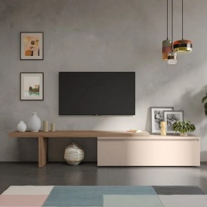 Vista ambientata Mobile porta tv 184-270x44h in legno colore "cashmere - rovere cadiz" modello Modula Totò Piccinni
