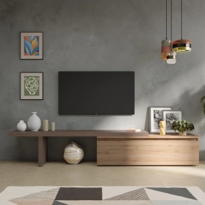 Vista ambientata Mobile porta tv 184-270x44h in legno colore "rovere cadiz - bronzo" modello Modula Totò Piccinni