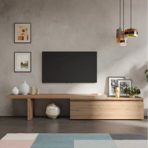 Vista ambientata Mobile porta tv 184-270x44h in legno colore "rovere cadiz" modello Modula Totò Piccinni