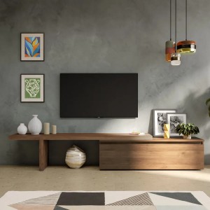 Vista ambientata Mobile porta tv 184-270x44h in legno colore "rovere mercure" modello Modula Totò Piccinni