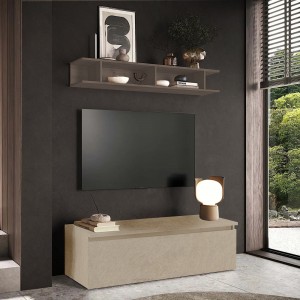 Vista ambientata Mobile porta tv von mensola in legno 138x40x170h colore "argilla - bronzo" modello Modula Totò Piccinni