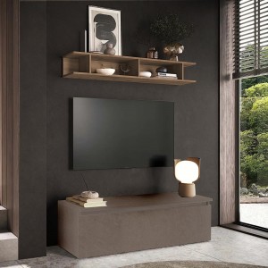 Vista ambientata Mobile porta tv con mensola in legno 138x40x170h colore "bronzo - rovere mercure" modello Modula Totò Piccinni