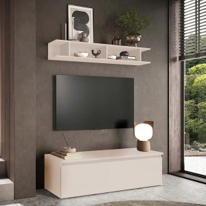 Vista ambientata Mobile porta tv con mensola in legno 138x40x170h colore "cashmere" modello Modula Totò Piccinni