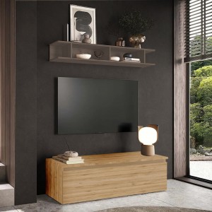 Vista ambientata Mobile porta tv con mensola in legno 138x40x170h colore "rovere cadiz - bronzo" modello Modula Totò Piccinni