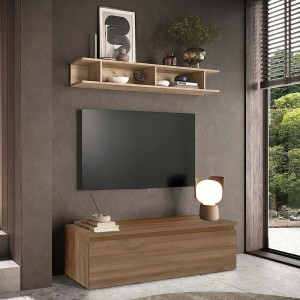 Vista ambientata Mobile porta tv con mensola in legno 138x40x170h colore "rovere mercure - rovere cadiz" modello Modula Totò Piccinni