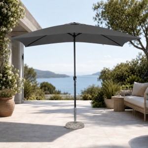 Vista ambientata Ombrellone da giardino con palo centrale in alluminio rettangolare 2x3 metri colore grigio modello Pully Totò Piccinni