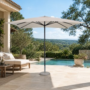 Vista ambientata Ombrellone da giardino con palo centrale in alluminio, rettangolare 3x3 metri colore ecrù modello Pully Totò Piccinni