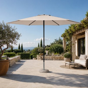 Vista ambientata Ombrellone da giardino con palo centrale in alluminio colore "ecrù" diametro 3 metri modello Pully Totò Piccinni