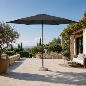 Vista ambientata Ombrellone da giardino con palo centrale in alluminio colore "grigio" diametro 3 metri modello Pully Totò Piccinni