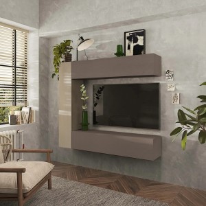 Vista ambientata Parete attrezzata in legno 167x30x180h colore "argilla - bronzo" modello Modula Totò Piccinni