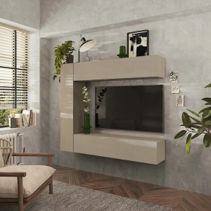 Vista ambientata Parete attrezzata in legno 167x30x180h colore "argilla" modello Modula Totò Piccinni