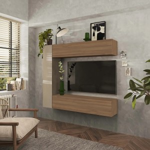 Vista ambientata Parete attrezzata in legno 167x30x180h colore "argilla - rovere mercure" modello Modula Totò Piccinni