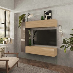 Vista ambientata Parete attrezzata in legno 167x30x180h colore "bronzo - rovere cadiz" modello Modula Totò Piccinni