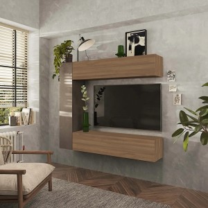 Vista ambientata Parete attrezzata in legno 167x30x180h colore "bronzo - rovere mercure" modello Modula Totò Piccinni