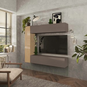 Vista ambientata Parete attrezzata in legno 167x30x180h colore "rovere cadiz - bronzo" modello Modula Totò Piccinni