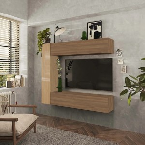 Vista ambientata Parete attrezzata in legno 167x30x180h colore "rovere cadiz - rovere mercure" modello Modula Totò Piccinni