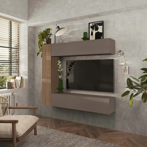 Vista ambientata Parete attrezzata in legno 167x30x180h colore "rovere mercure - bronzo" modello Modula Totò Piccinni