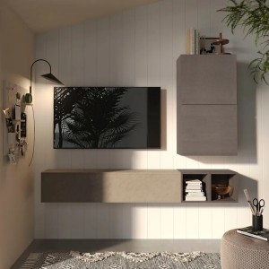 Vista ambientata Parete attrezzata 193x29x160h colore "argilla e bronzo" modello Modula Totò Piccinni