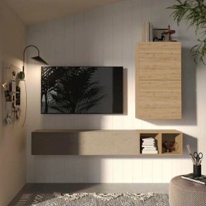 Vista ambientata Parete attrezzata 193x29x160h colore "argilla - rovere cadiz" modello Modula Totò Piccinni