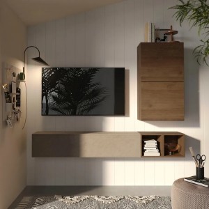 Vista ambientata Parete attrezzata 193x29x160h colore "argilla - rovere mercure" modello Modula Totò Piccinni