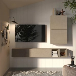 Vista ambientata Parete attrezzata 193x29x160h colore "argilla" modello Modula Totò Piccinni