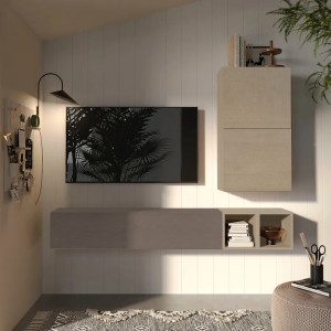 Vista ambientata Parete attrezzata 193x29x160h colore "bronzo - argilla" modello Modula Totò Piccinni