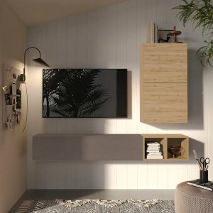 Vista ambientata Parete attrezzata 193x29x160h colore "bronzo e rovere cadiz" modello Modula Totò Piccinni