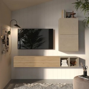 Vista ambientata Parete attrezzata 193x29x160h colore "rovere cadiz - argilla" modello Modula Totò Piccinni