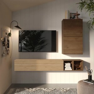 Vista ambientata Parete attrezzata 193x29x160h colore "rovere cadiz - rovere mercure" modello Modula Totò Piccinni