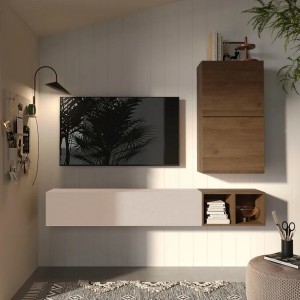 Vista ambientata Parete attrezzata 193x29x160h colore "cashmere - rovere mercure" modello Modula Totò Piccinni