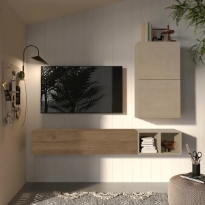 Vista ambientata Parete attrezzata 193x29x160h colore "rovere mercure - argilla" modello Modula Totò Piccinni