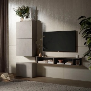 Vista ambientata Parete Attrezzata 193x30x159h in Legno colore "argilla" modello Modula Totò Piccinni