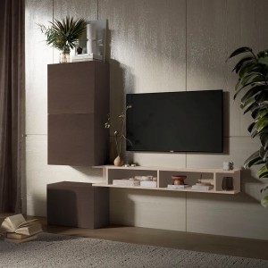 Vista ambientata Parete Attrezzata 193x30x159h in Legno colore "Bronzo - cashmere" modello Modula Totò Piccinni