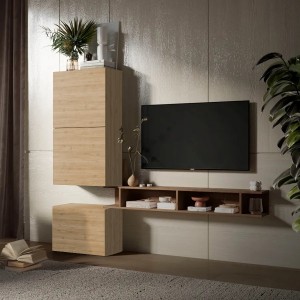 Vista ambientata Parete Attrezzata 193x30x159h in Legno colore "rovere cadiz e rovere mercure" modello Modula Totò Piccinni