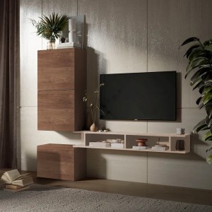 Vista ambientata Parete Attrezzata 193x30x159h in Legno colore "rovere mercure e cashmere" modello Modula Totò Piccinni