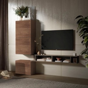 Vista ambientata Parete Attrezzata 193x30x159h in Legno colore Rovere Mercure - Argilla modello Modula Totò Piccinni