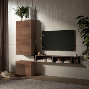 Vista ambientata Parete Attrezzata 193x30x159h in Legno colore Rovere Mercure e Bronzo  modello Modula Totò Piccinni