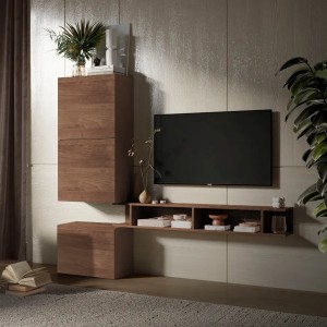 Vista ambientata Parete Attrezzata 193x30x159h in Legno colore Rovere Mercure modello Modula Totò Piccinni