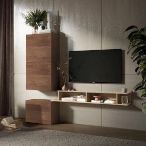 Vista ambientata Parete Attrezzata 193x30x159h in Legno colore Rovere Mercure e Rovere Cadiz modello Modula Totò Piccinni