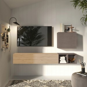 Vista ambientata Parete attrezzata in legno 194x30x160h colore "bronzo - rovere cadiz" modello Modula Totò Piccinni