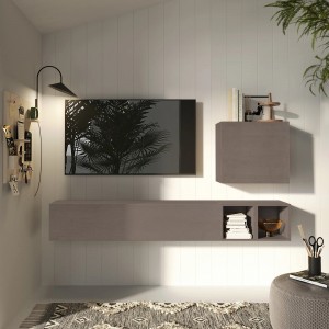 Vista ambientata Parete attrezzata in legno 194x30x160h colore "bronzo" modello Modula Totò Piccinni