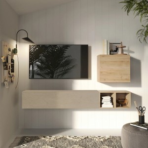 Vista ambientata Parete attrezzata in legno 194x30x160h colore "rovere cadiz - argilla" modello Modula Totò Piccinni